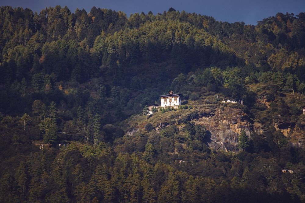 A temple on a forested hill, Bhutan
