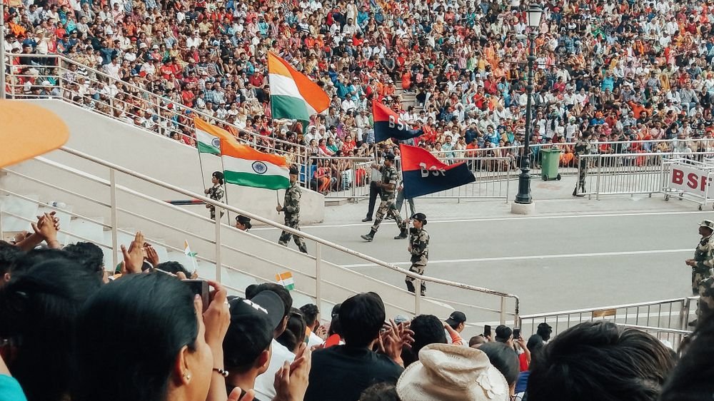 Flag-bearers at a border flag ceremony
