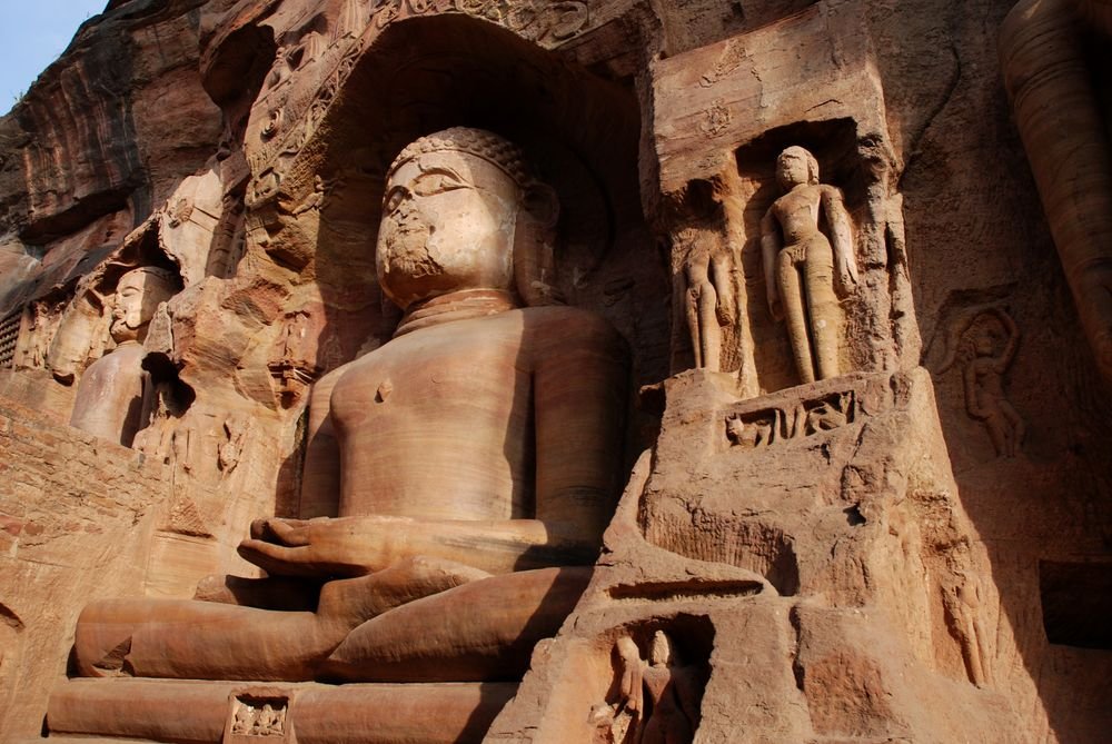 Jain figures carved into the rock at Gwalior