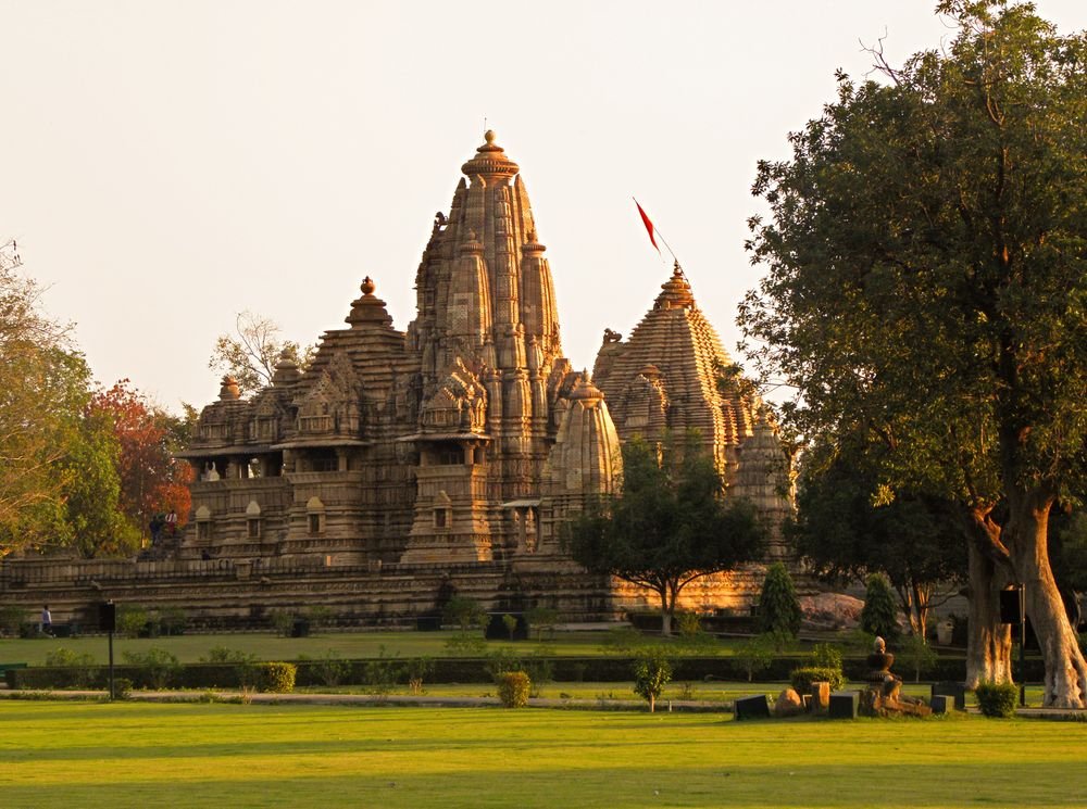 Khajuraho's temples at sunset