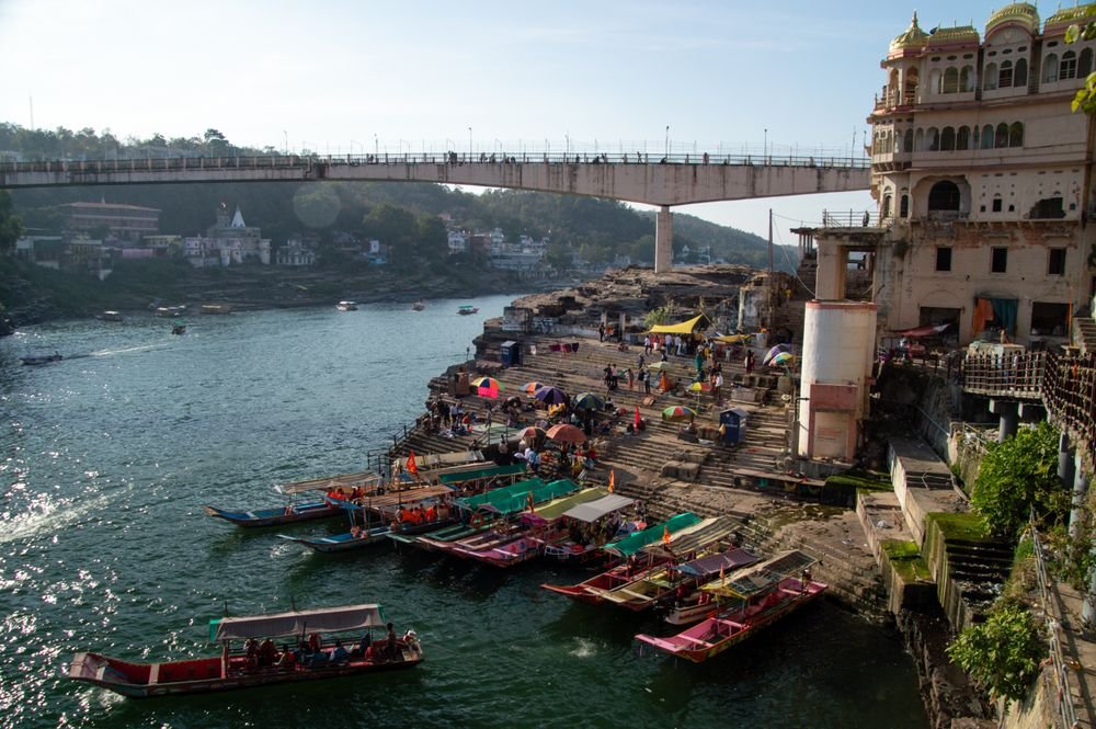 Boats at the ghats of Omkareshwar