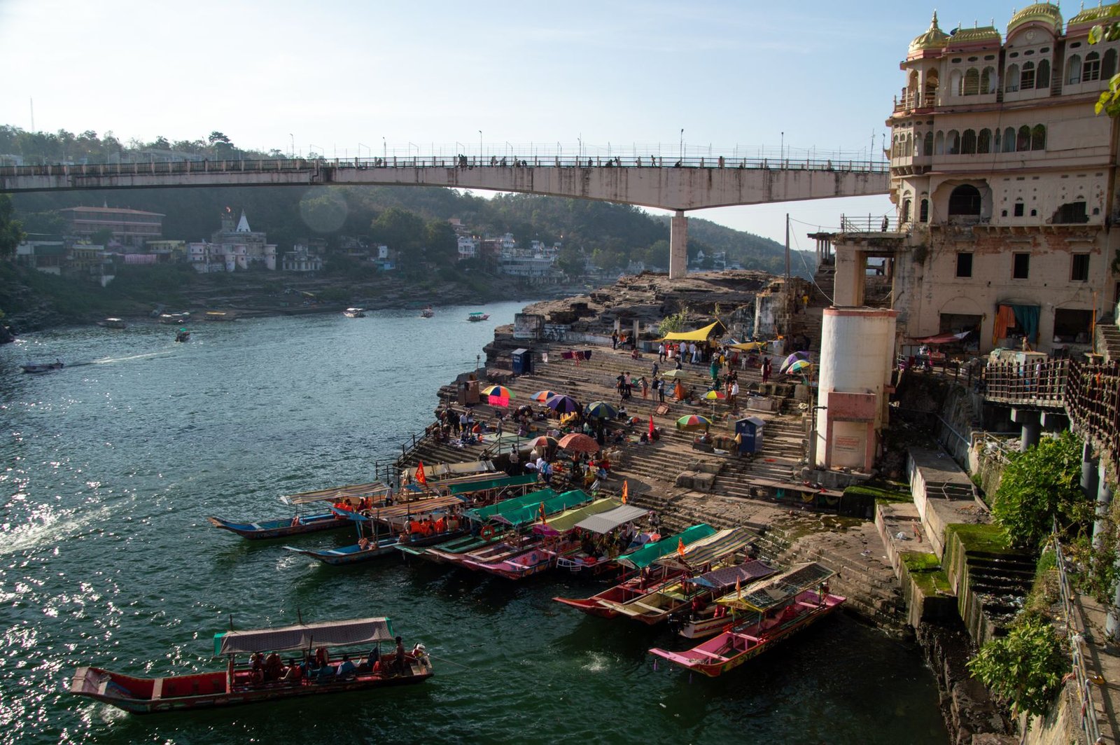 Boats at the ghats of Omkareshwar