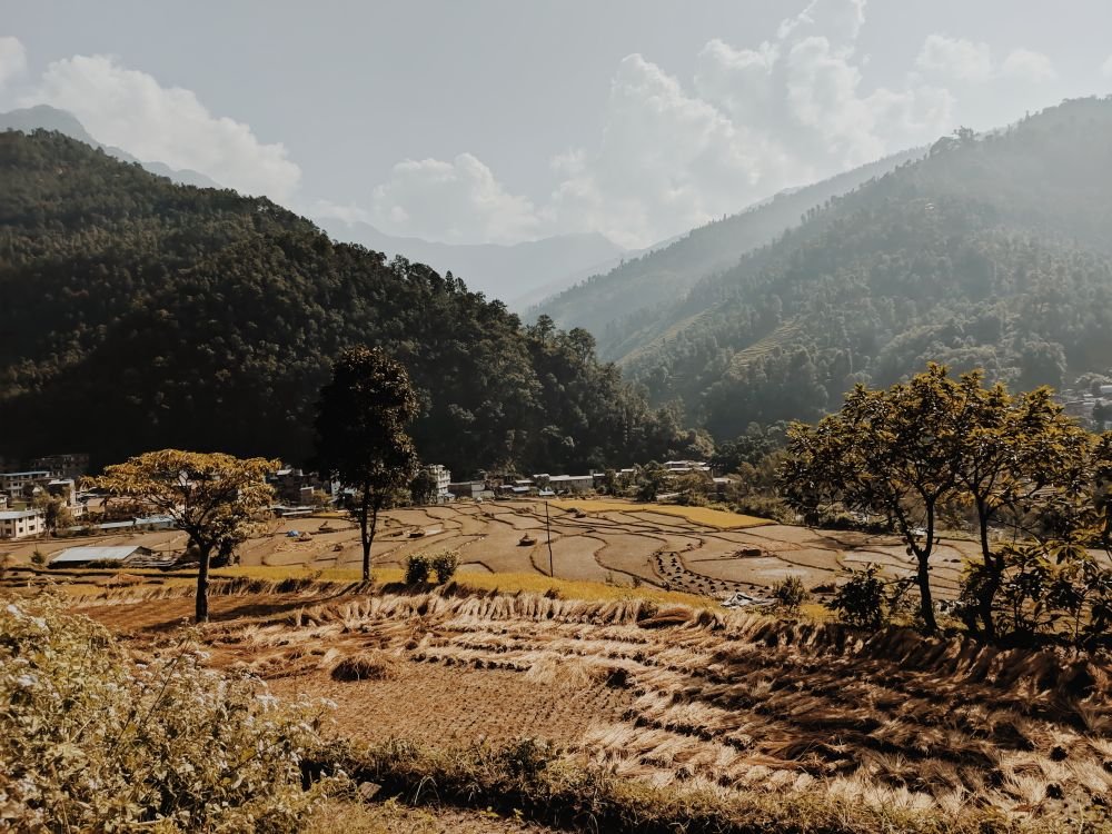 Farmland in a mountain valley