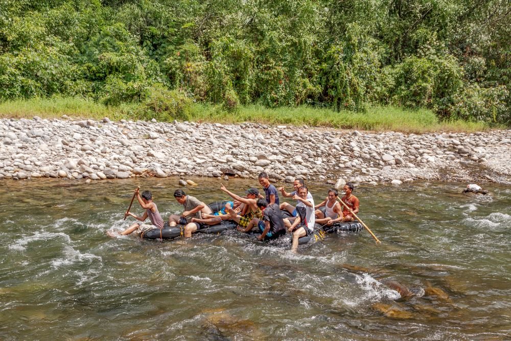 Rafting on a gentle forest river