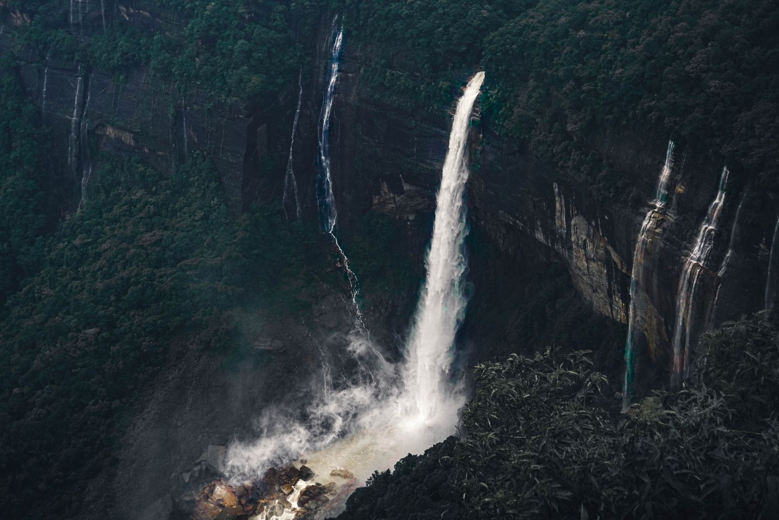 Nohkalikai Falls plunging into its pool in the forest near Cherrapunjee, Meghalaya