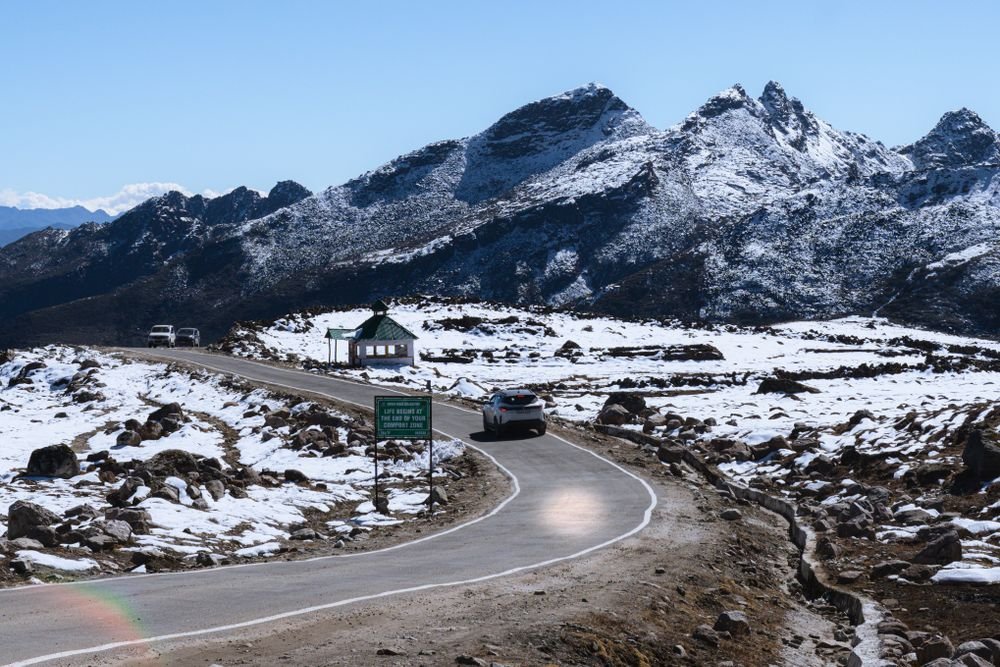 A snowy mountain road near Tawang