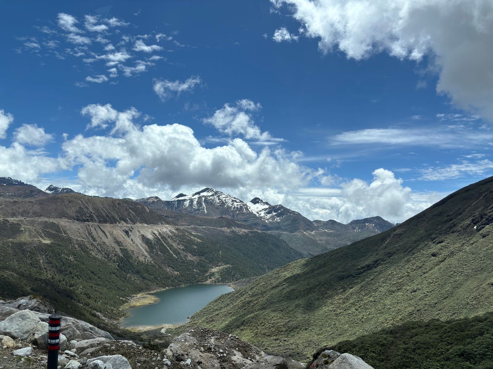 Snow peaks and a lake near Tawang