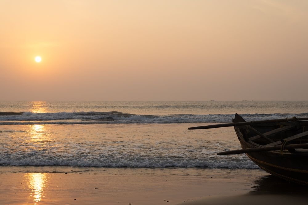 Sunrise and fishing boats on the coast