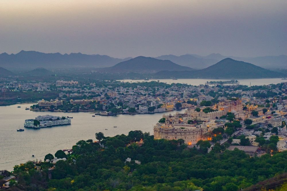 Udaipur and Lake Pichola at dusk