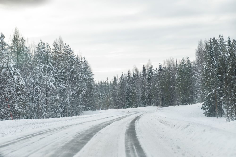A snowy forest road near Rovaniemi