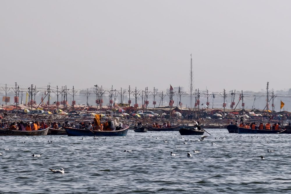 Boats at the Sangam during the Kumbh Mela, Prayagraj