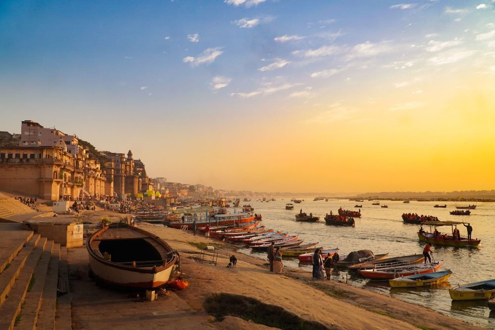 The ghats of Varanasi at golden hour