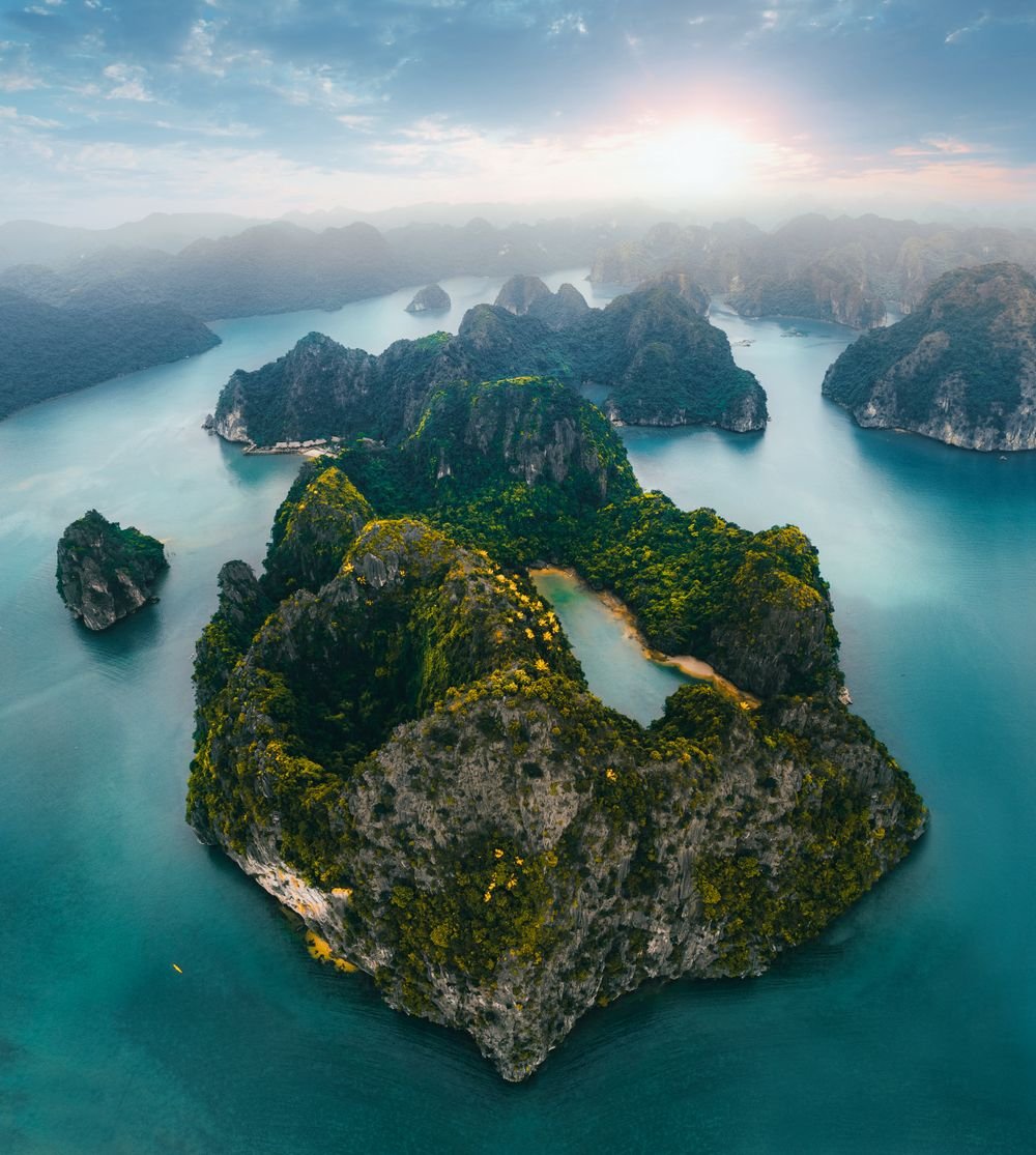 Ha Long Bay islands at sunrise