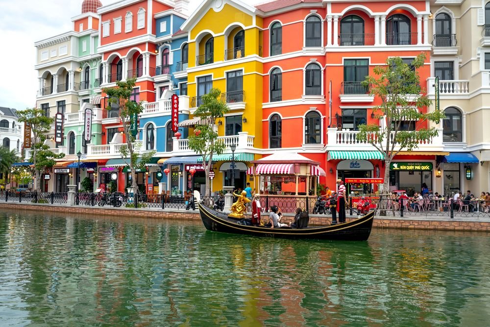 Gondolas on the canal at Grand World, Phu Quoc