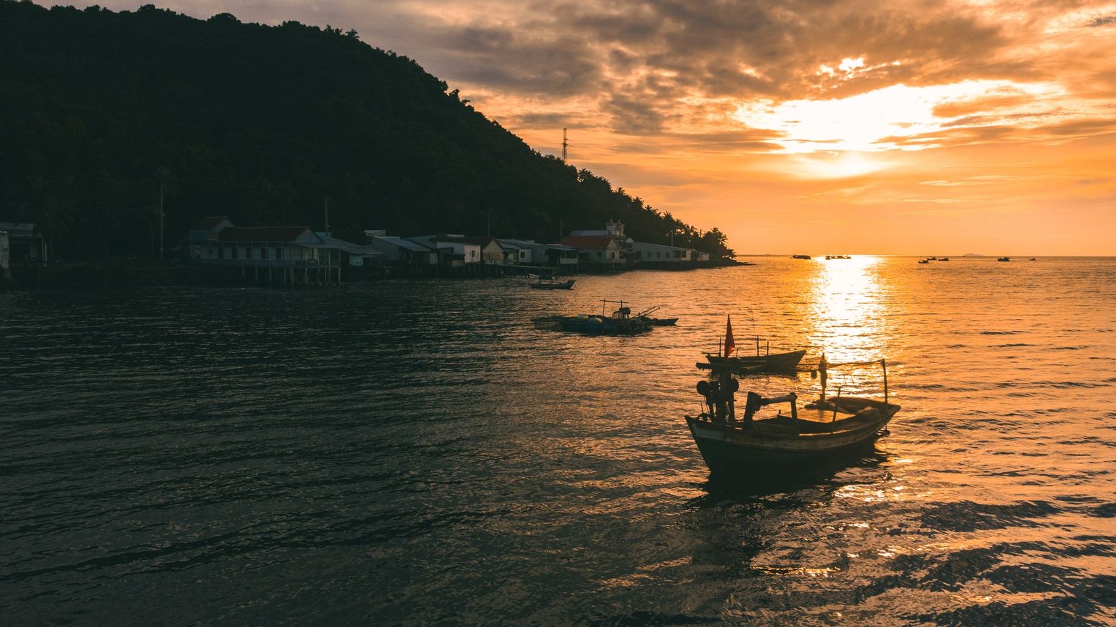 Sunset over a fishing village, Phu Quoc